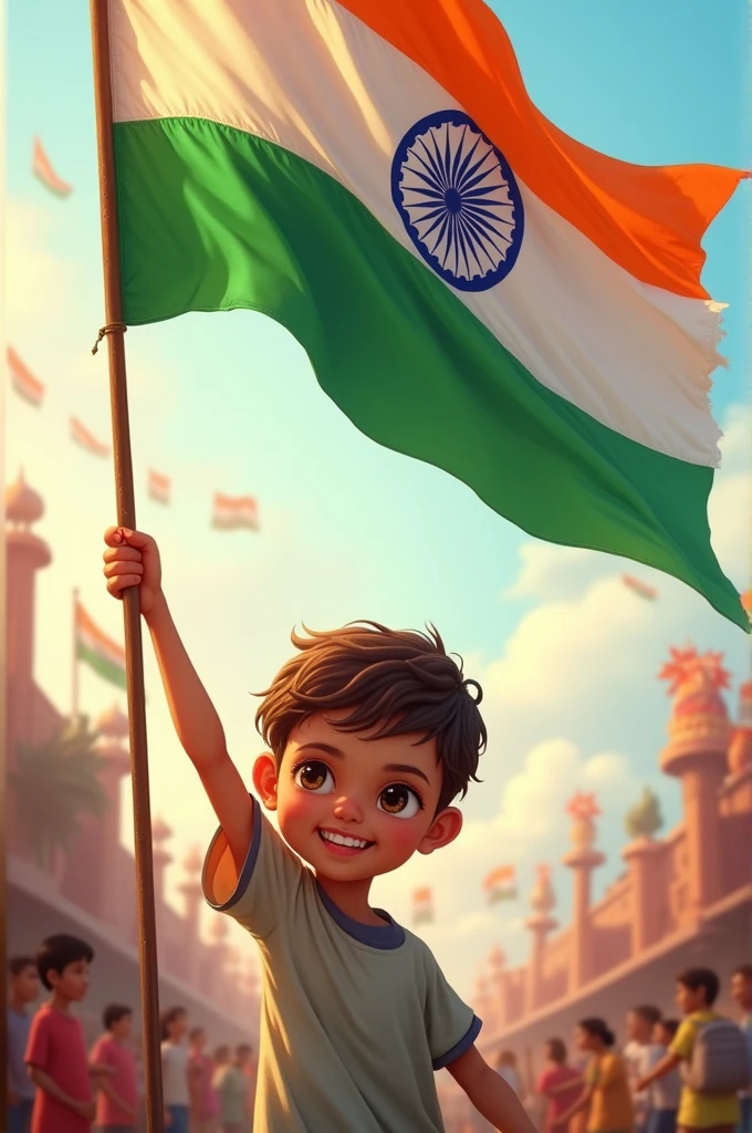 Take a  Indian flag' s stick and flay high and write Happy Independence day