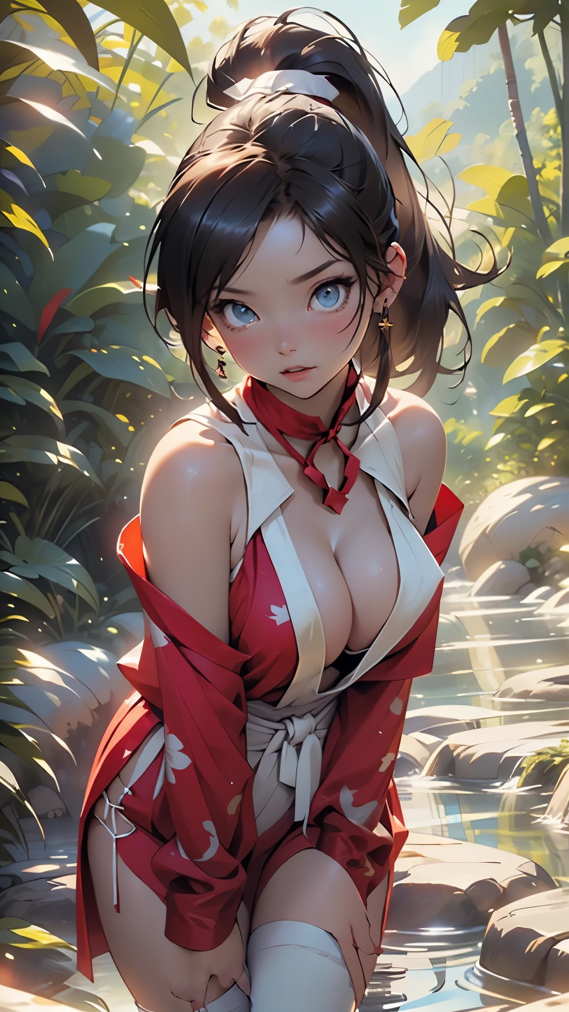(((Ranma Chan))),(ranma-chan,Ranma Saotome),chinese girl from ancient china,1girl,
(large breasts:1.4),((((red hair, braided ponytail,bangs,single_braid,long braid)))),(((red_eyes:1.3))),intricate eyes,beautiful detailed eyes,symmetrical eyes,big eyes:1.5,((((lustrous skin:1.5,tanned skin,bright skin: 1.5,skin tanned,shiny skin,very shiny skin,shiny body,Reflective skin)))),(spider lower abdomen,narrow waist,wide hip,athletic body,inflated legs,thick thighs,(detailed face)),beautiful detailed lips,beautiful face,perfect body,thigh gap,wide pelvis,
cute,slutty,sensual,seductive look,seductive,((erotic)),((nsfw)),
((red Chinese shirt)), ((wearing panties)),(tangzhuang, sleeves rolled up),(red clothes:1.5, red outfit:1.5,red costume:1.5),
(flirtatious pose:1.3), looking at viewer,evil grin,centered,scale to fit dimensions,Rule of thirds,
outdoors,(waterfall,bamboo,river,snow bamboo forest,japanese temple,red lanterns burning,temple in the snow forest,mossy stairway in the temple,dilapidated temple,bamboo sanctuary,),scenery,extremely scenery,winter,scenery:1.25,((intricate scenery)),((snow bamboo forest background)),
(Glossy chinese ornaments),highres,sharp focus,(ultra detailed,extremely detailed),(photorealistic artwork:1.37),(extremely detailed CG unity 8k wallpaper),(((vibrant colors,vibrant theme))),(intricate),(masterpiece),(best quality),artistic photography,(photography taken by sldr),(intricate background),perfect rendered face,perfect face details,realistic face,photo realistic,((intricate detail)),(((realism))),