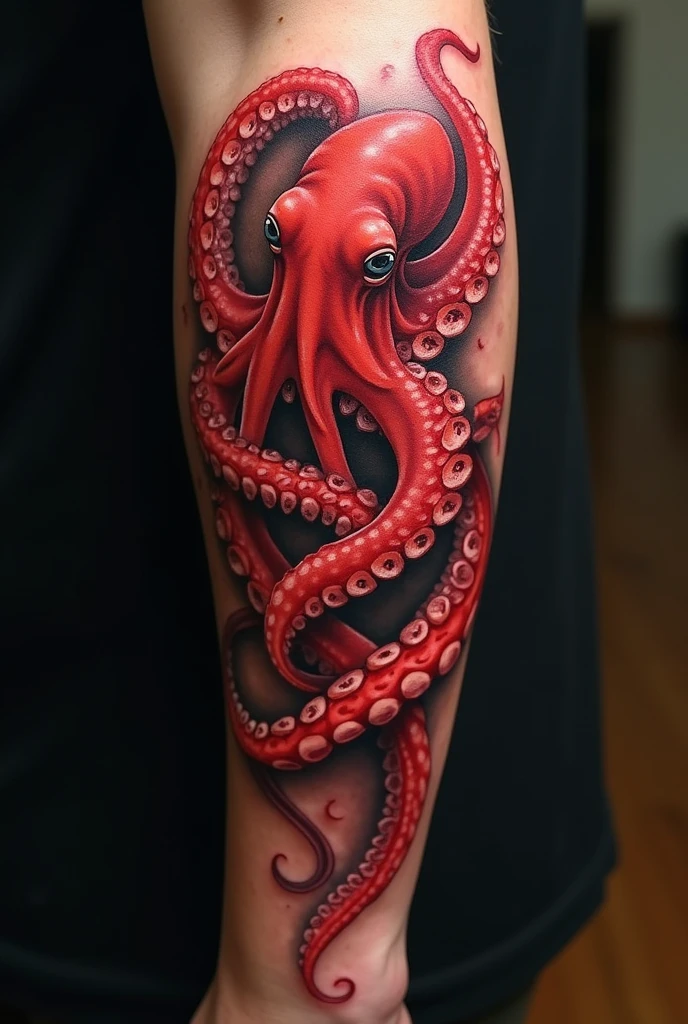 Red octopus leg tattoo