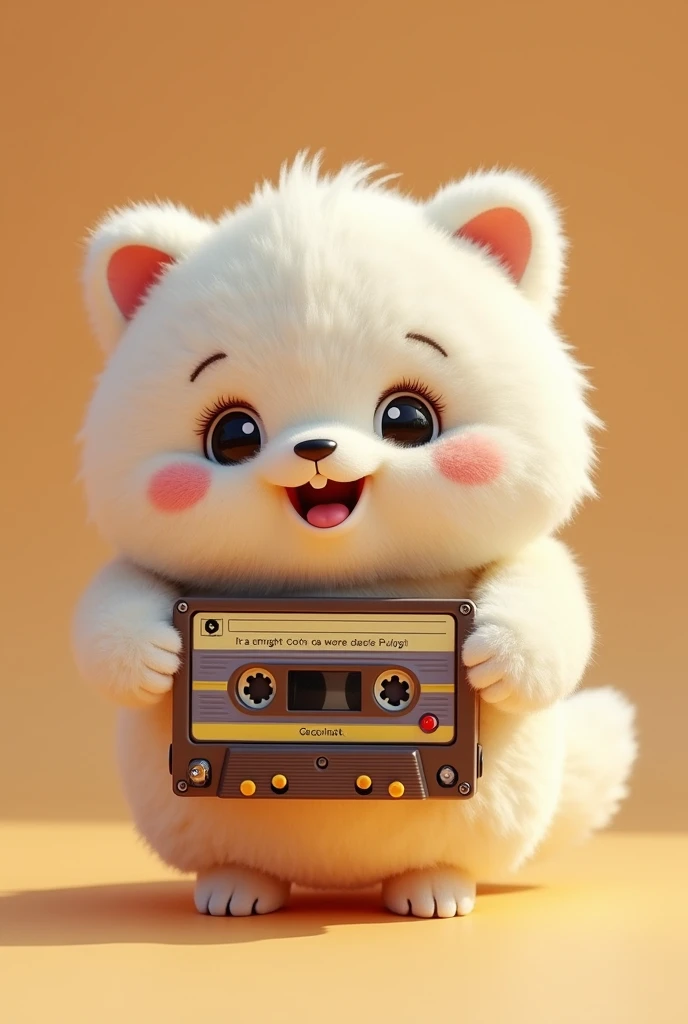 A cassette player, fluffly, Grinning