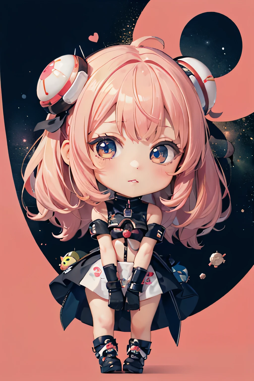 Momoko Sakura colorful style, Simple Line Initialism,Abstract art,Urban Background, (((The most beautiful girl of all time))), (((chibi))), Sweet face. Lips in love, colorful hearts, kawaii design, (((Dark Eyes))), (((Cute Aliens))), (((ranning))), Mars, The background is space