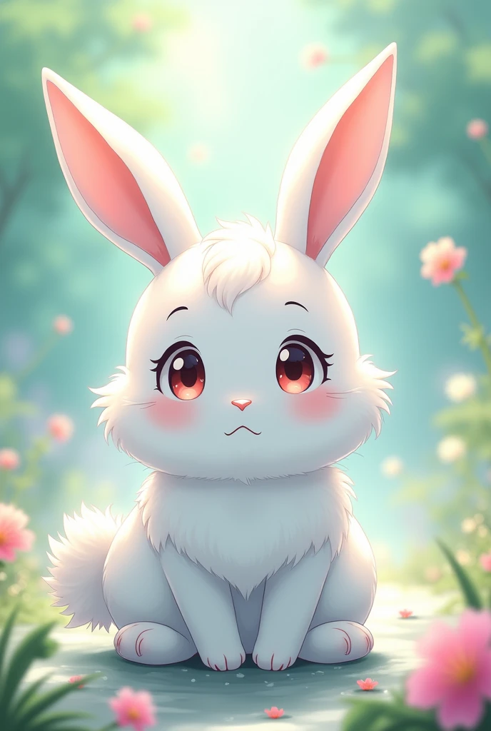 White anime rabbit sitting