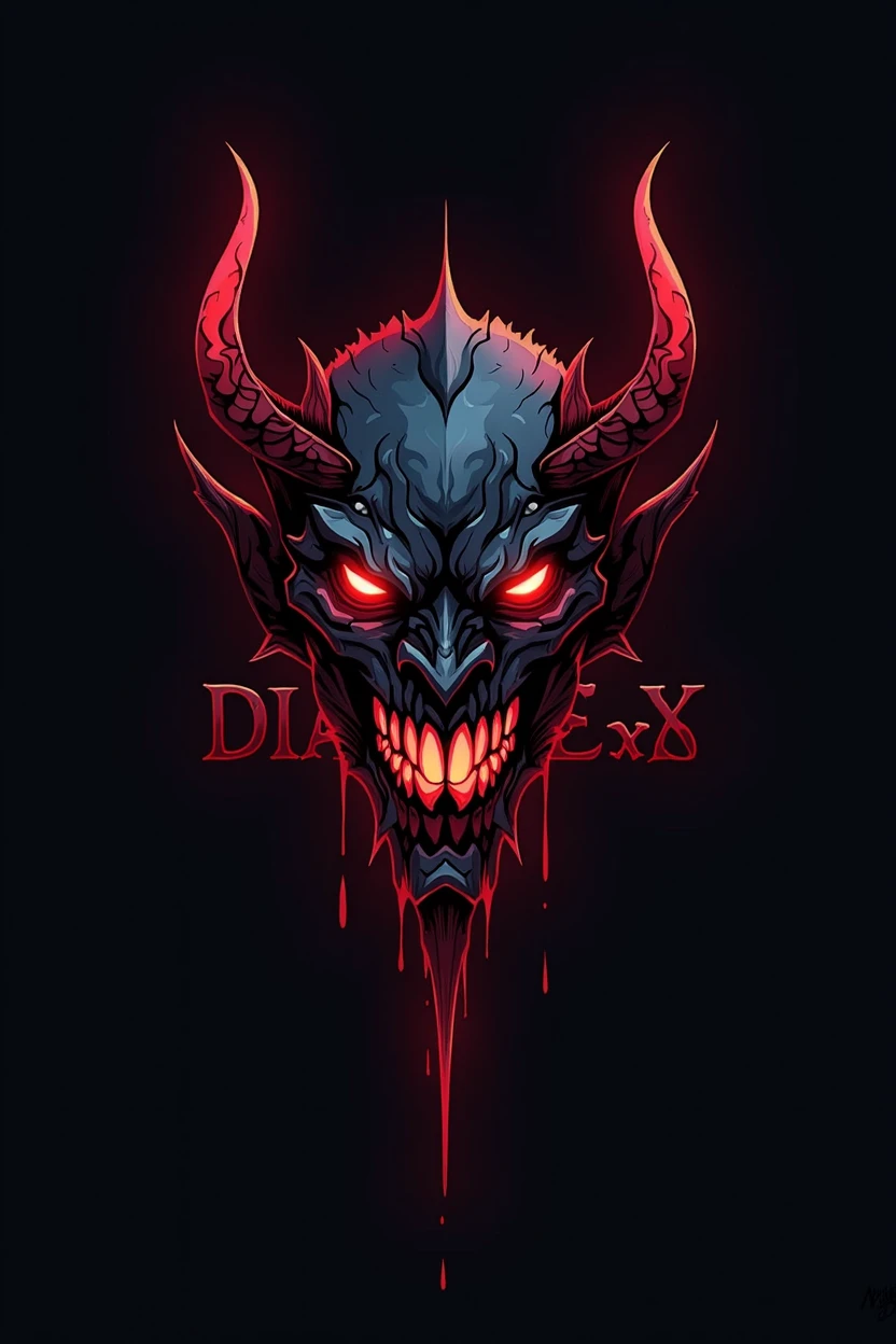 Logo of a demon man's face drawing, with the words DiabloxXx