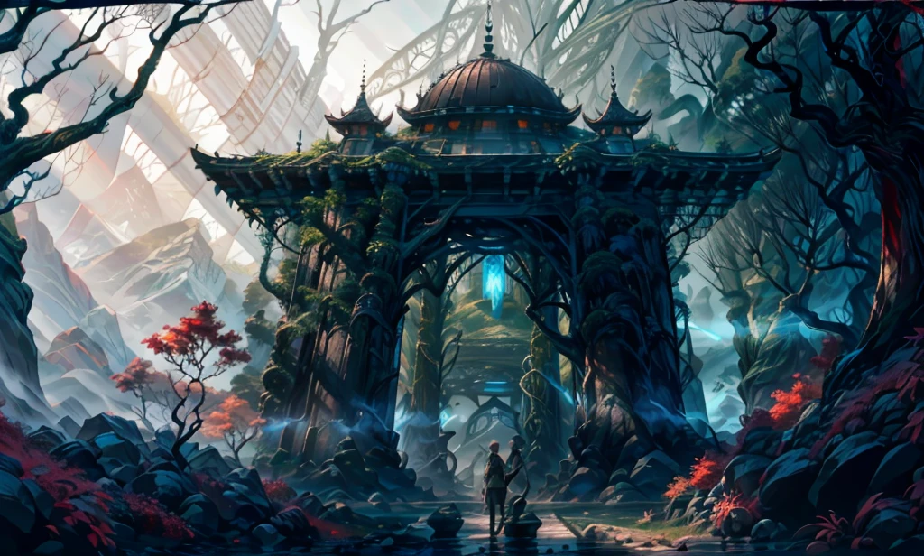 main image: The cover shows a dark, closed forest., with ancient trees whose branches intertwine high above, blocking most of the sky's light. Thick fog creeps across the ground, creating an atmosphere of mystery and tension. En el centro de la imagen, there is a male figure, the protagonist, of tall stature, with long, wavy black hair and heterochromatic eyes — one dark brown and one light gray. He is standing, partially hidden by shadows, with a careful and determined look, trying to understand the environment around you.
Em primeiro plano: The young Jesuit is seen further ahead, slightly inclined, as if spying on something or trying to hear the sounds of the forest. His expression is one of caution, and he holds tightly a rosary that swings around his neck. The black clothing he wears contrasts with the foggy surroundings., highlighting it in the scene. He looks nervous, but alert, ready to react at the slightest sign of danger.
Ao fundo: Indistinct silhouettes hide among the trees, suggesting the presence of creatures or beings stalking the protagonists. Shadows have undefined shapes, as if they were part of the forest itself, making it difficult to distinguish what is real from what is imaginary.
the sky above: It's barely visible, obscured by the treetops, but there is a slight hint of light, as if dawn were approaching, giving a touch of hope to the dark scene.
atmosphere: The cover gives off a sense of impending danger and deep mystery., inviting the reader to dive into a story where nothing is what it seems