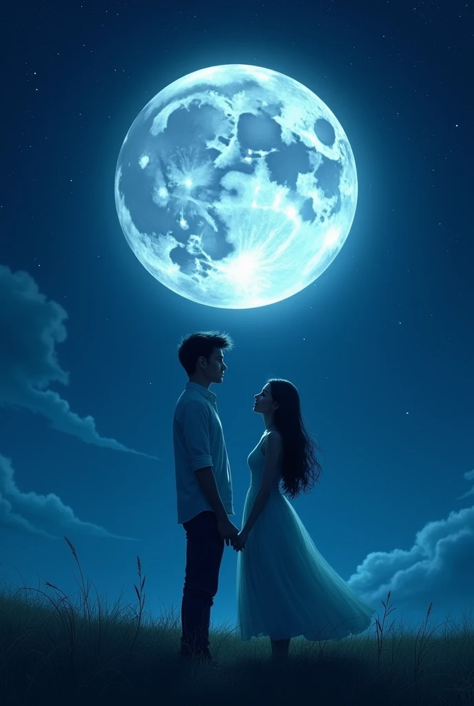Woman and man looking at the moon 