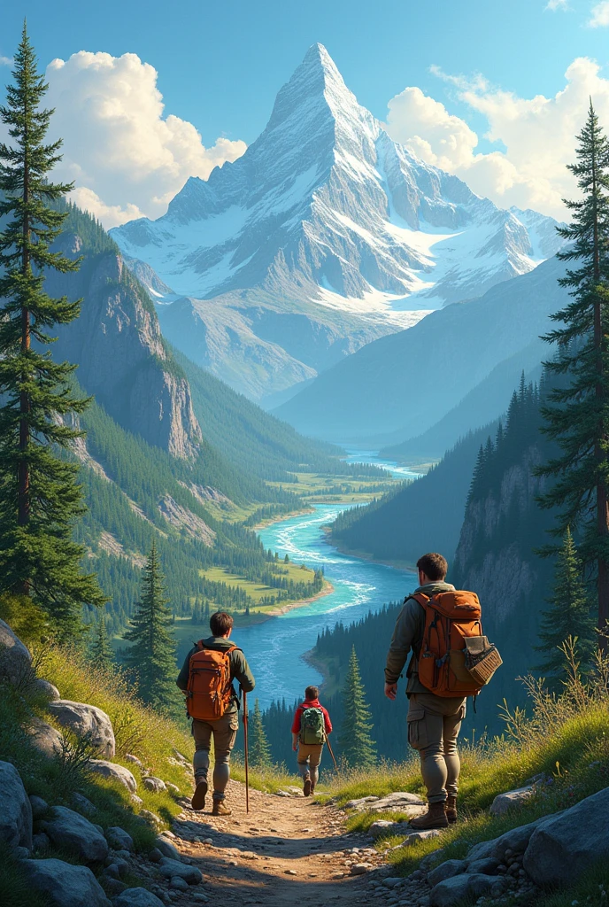 A beautiful scenery on the horizon, With adventurers exploring 