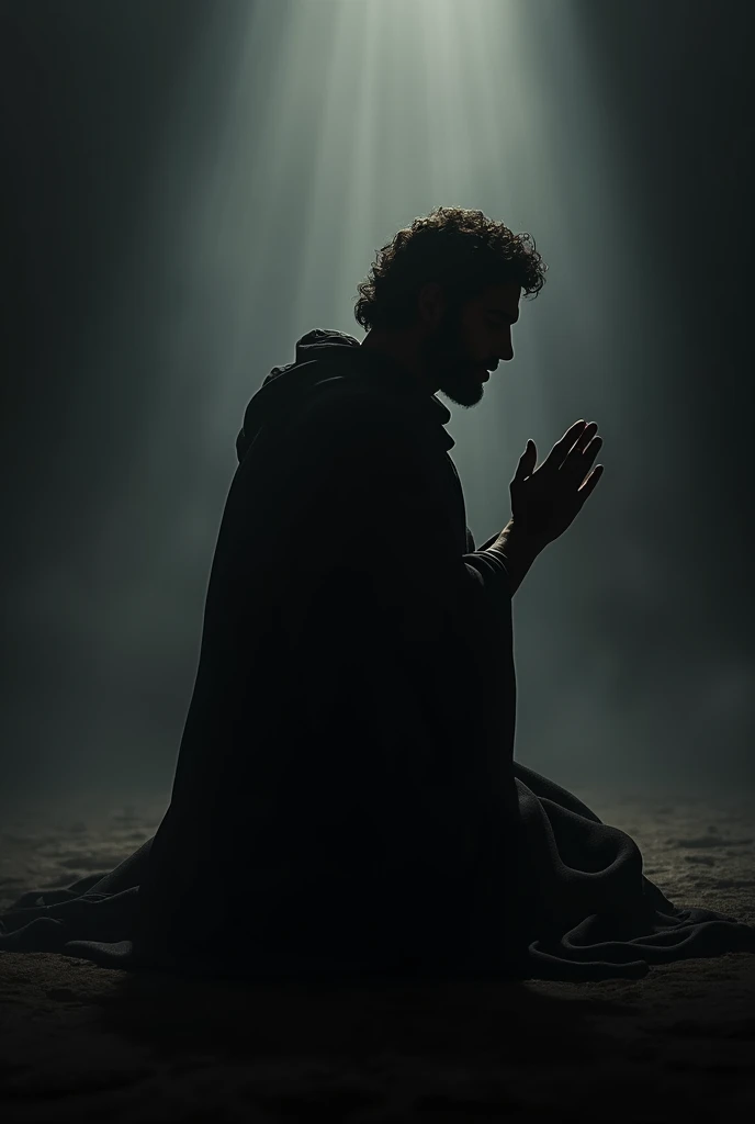 Image of King David kneeling but only his silhouette