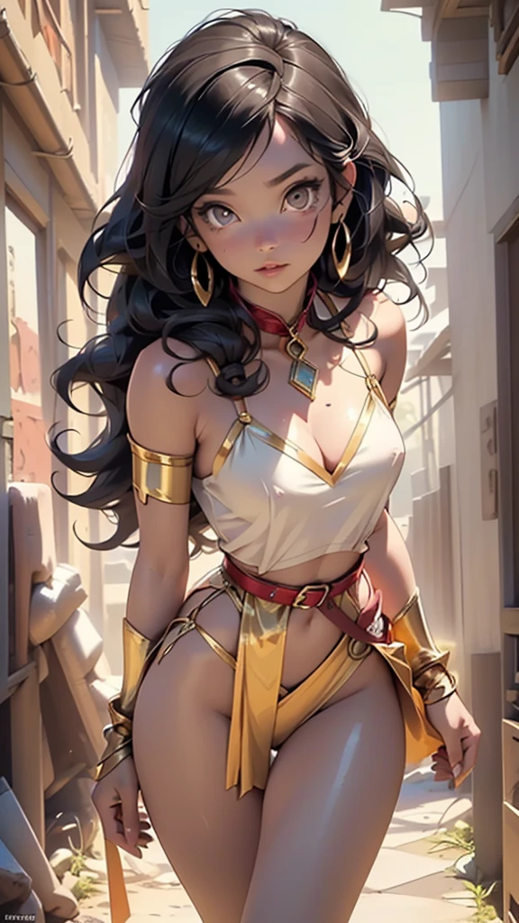 ((((DejahT,woman characterized as Dejah Thoris)))),1girl,(18 years old)
(large breasts:1.4),((((long hair, black hair, curly hair)))),(((brown_eyes:1.3))),intricate eyes,beautiful detailed eyes,symmetrical eyes,((((colored skin,red skin,red skinned, lustrous skin:1.5,tanned skin,bright skin: 1.5,skin tanned,shiny skin,very shiny skin,shiny body,Reflective skin)))),(spider lower abdomen,narrow waist,wide hip,athletic body,inflated legs,thick thighs,(detailed face)),beautiful detailed lips,(beautiful face),girl has a fit sensual body,
cute,slutty,sensual,seductive look,seductive,((erotic)),opulent,sumptuous,((nsfw)),
((Dejah Thoris dressed in the slave pelvic curtain red outfit)),she is wearing an red pelvic curtain, (Pelvic curtain, gold, bikini armor, pasties.bikini armor,),(loincloth), gold headdress, navel, holding, jewelry, ((She wears an embossed gold bra with a deep neckline, secured behind the neck with leather straps)), ((The red Double Split Skirt is held in place by a leather belt with an embossed gold plate, and the belt suspends two rectangular pieces of white silk hanging in front and behind her legs)), reaching down to her knees, ((A gold hairpin holds her hair, which is gathered into a braid falling over her right shoulder)), goddess,((dancer lingerie, see-through, pelvic curtain,revealing clothes,barefoot)), Sexy, slut training,Naked,
(flirtatious pose:1.3), looking at viewer,embarrassed,centered,scale to fit dimensions,Rule of thirds,
((ash desert, land of nothingness, a lifeless desert land, there are ruins, gold)),scenery:1.25,((intricate scenery)),
(Glossy sexy ornaments),highres,sharp focus,(ultra detailed,extremely detailed),(photorealistic artwork:1.37),(extremely detailed CG unity 8k wallpaper),(((vibrant colors,vibrant theme))),(intricate),(masterpiece),(best quality),artistic photography,(photography taken by sldr),(intricate background),perfect rendered face,perfect face details,realistic face,photo realistic,((intricate detail)),(((
