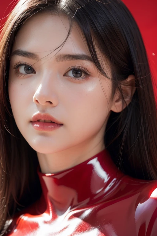 (RAW Photos:1.2)、Highest quality、Beautiful detailed girl、Tight red latex suit、Red latex bodysuit, Laughter、Highly detailed eyes and face、Beautiful and detailed、Large file size、High resolution、High resolution、More about 8k wallpaper、Highly detailed Ticker Uniform 8K Wallpaper、Light on the face、Cinema Lighting、-yeld giSexy pose、(Photorealism:1.4)、Raise your consciousness、Surrealism、 From below、Super Detail、masterpiece