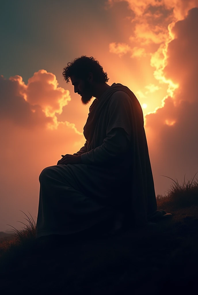 Image of King David kneeling but only his silhouette