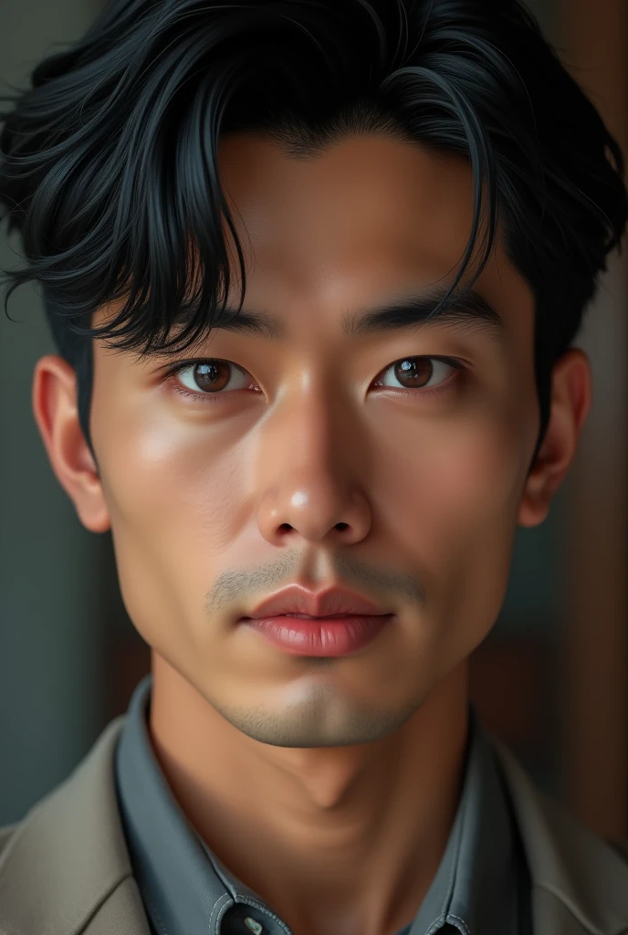 A 32 year old man with some Japanese descent, show only from the bust up to the face