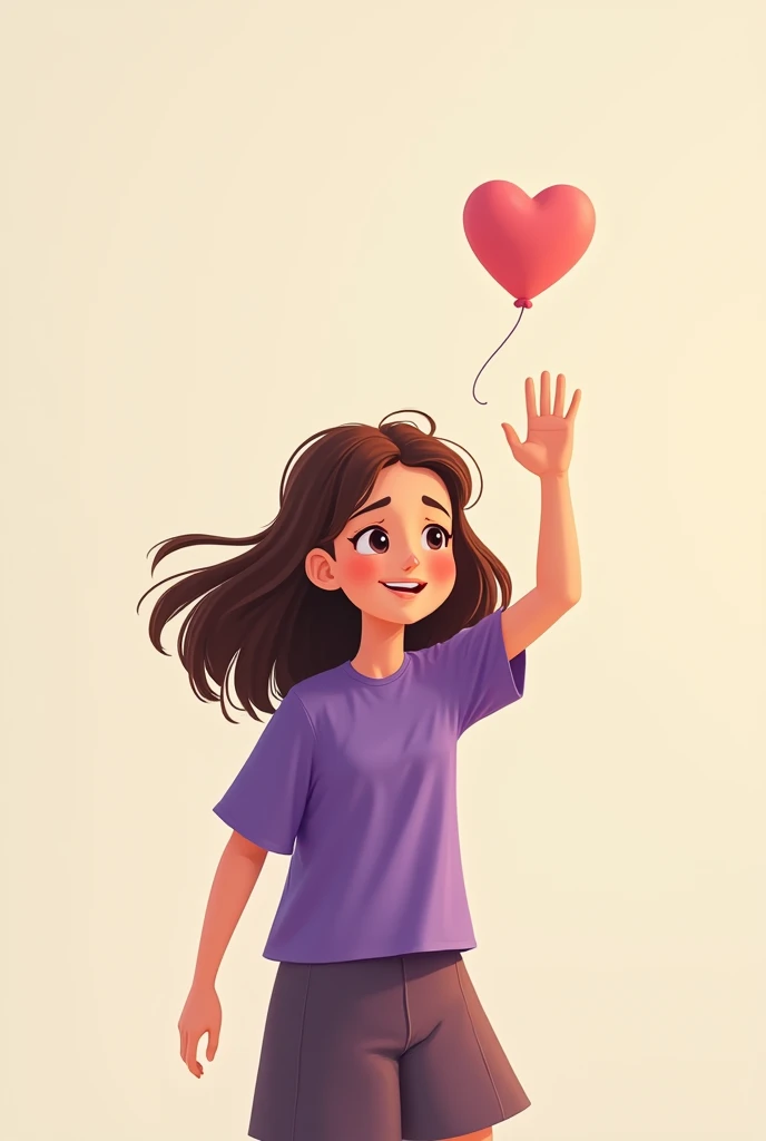 2D style girl , brown hair and purple shirt, Saying goodbye