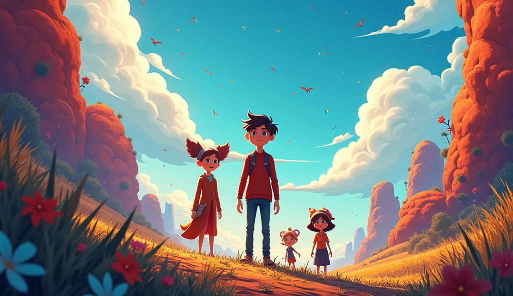 Create a fantastic and impressive, super colorful image to represent the cover of a YouTube channel with exciting, engaging and surprising story videos. 16:9 format.