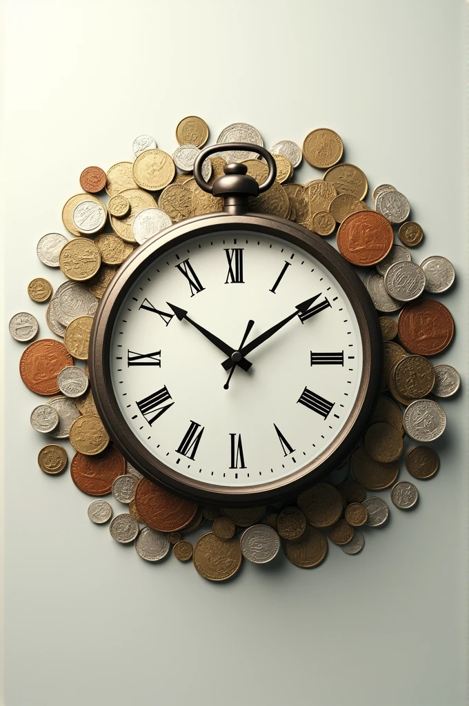 A clock with coins around or in the center, symbolizing how money can grow over time if invested correctly.