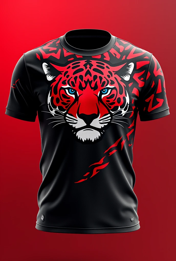 Team jersey with a drawn jaguar and a red and black background