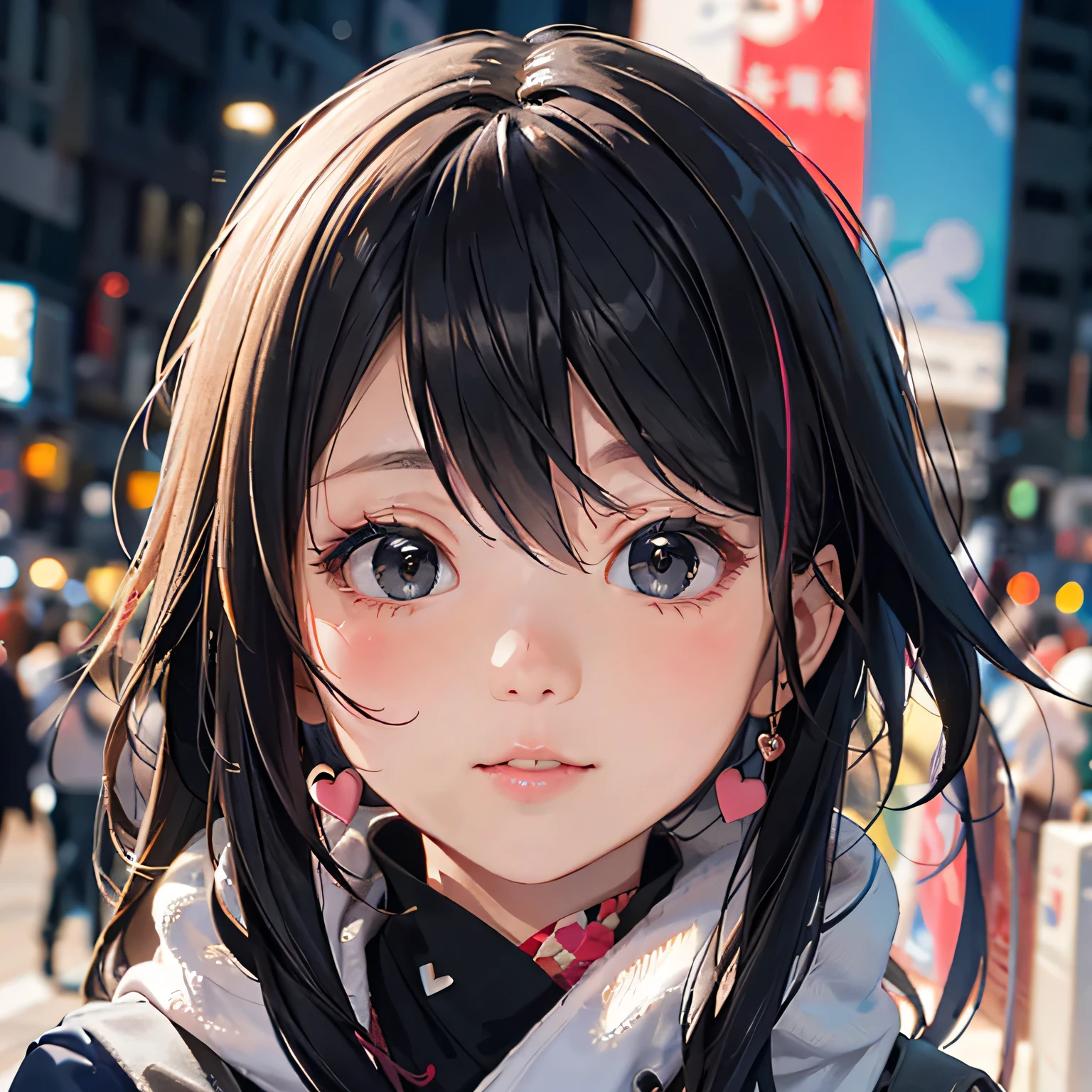 Mika Pikazo colorful style, Simple Line Initialism,Abstract art,Urban Background, (((The most beautiful girl of all time))), Sweet face. Lips in love, colorful hearts, stylish design, (((黒い瞳)))