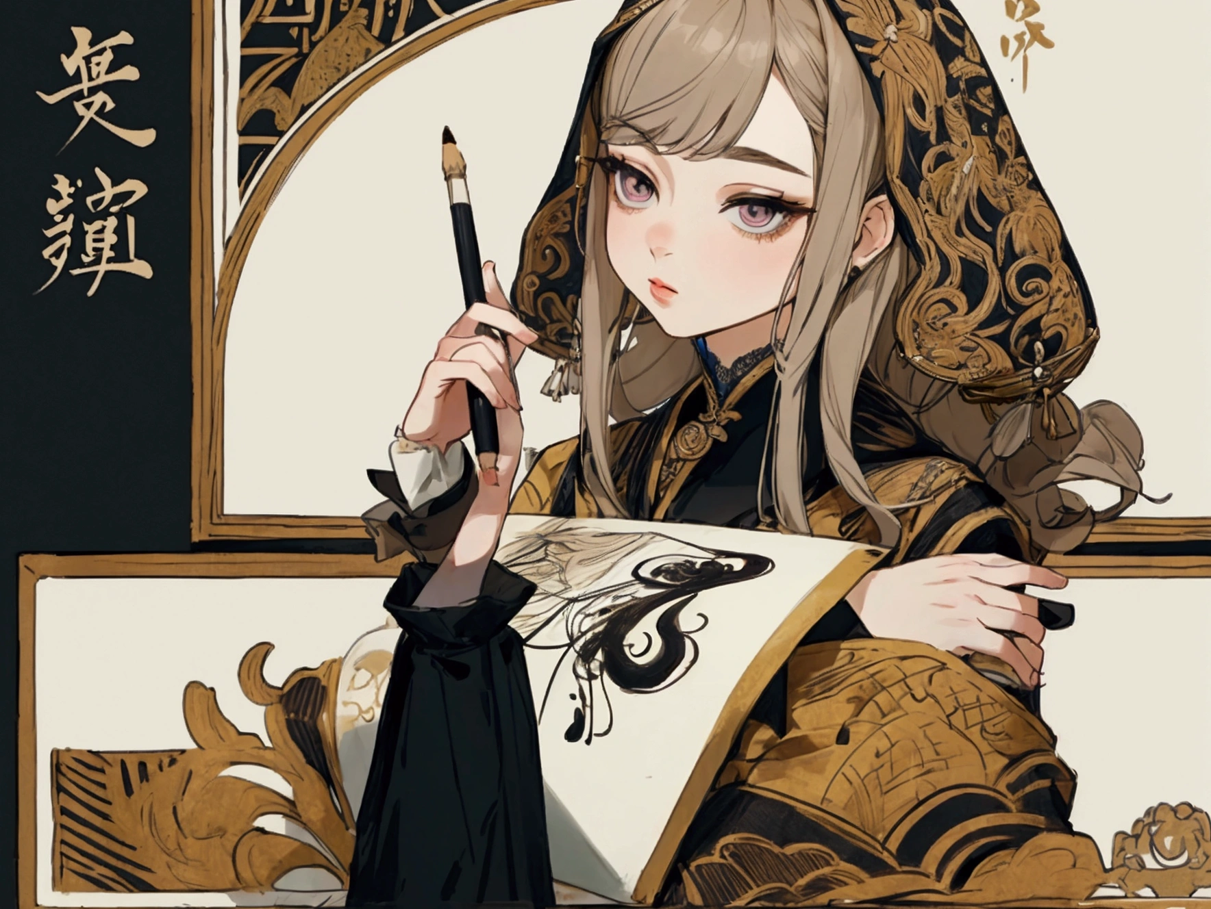 The person who is drawing the picture People who do calligraphy People who make dolls People who do crafts People who draw posters 5-people Artistic atmosphere