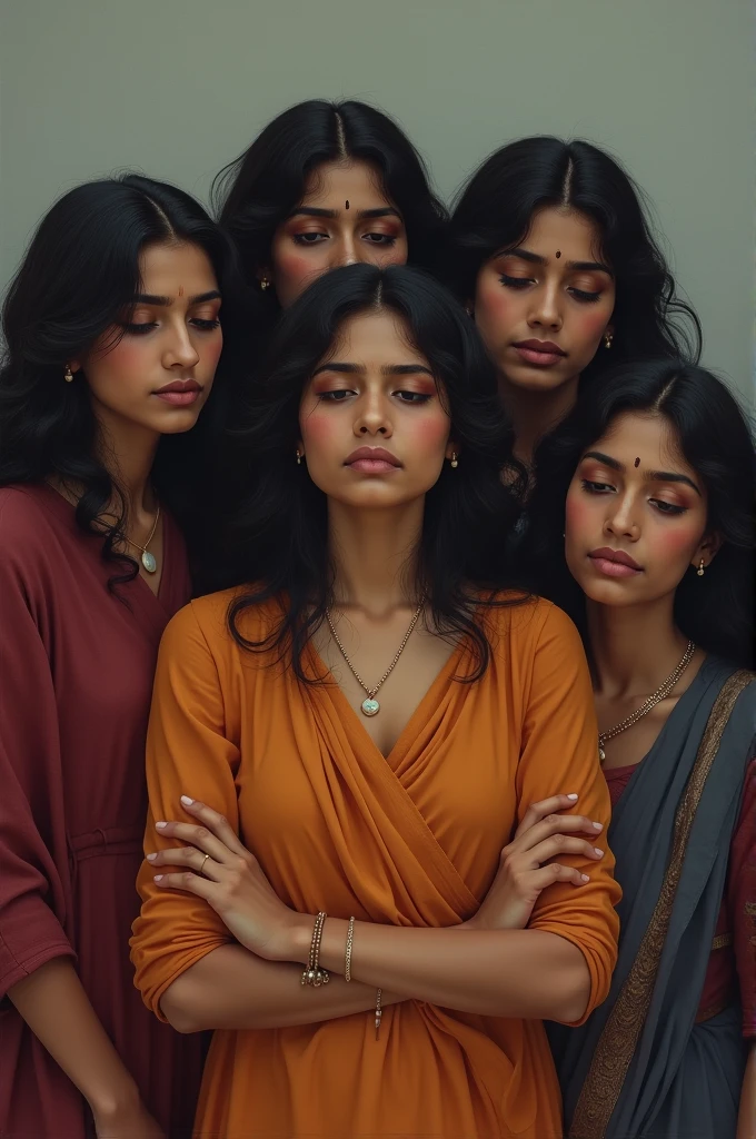 Group of Indian women with sad face