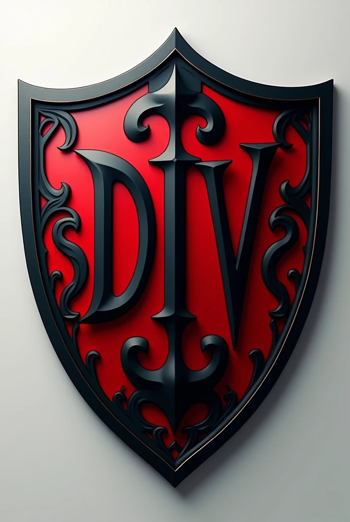 Football shield with black and red details with the initials dv