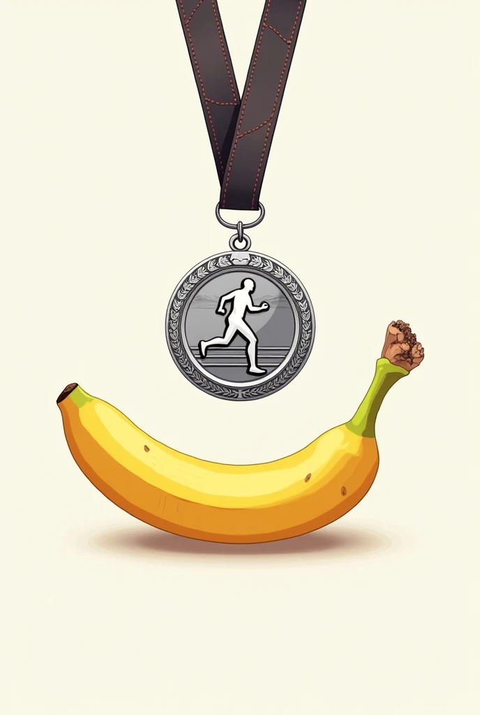 Illustration of a 5km street race medal and banana with no background