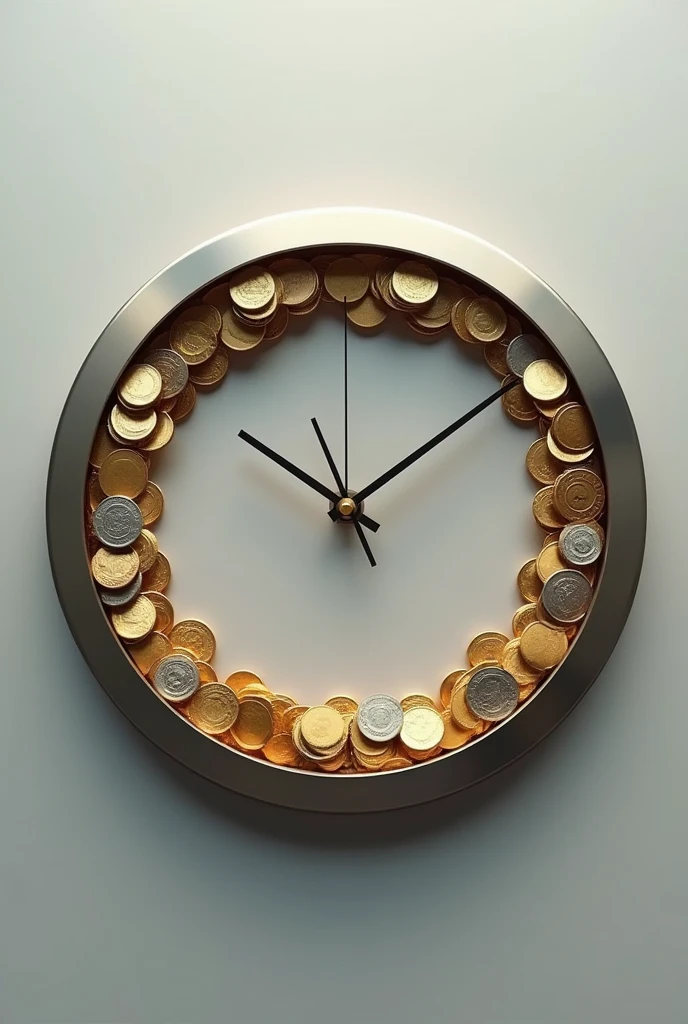 A clock with coins around or in the center, symbolizing how money can grow over time if invested correctly.