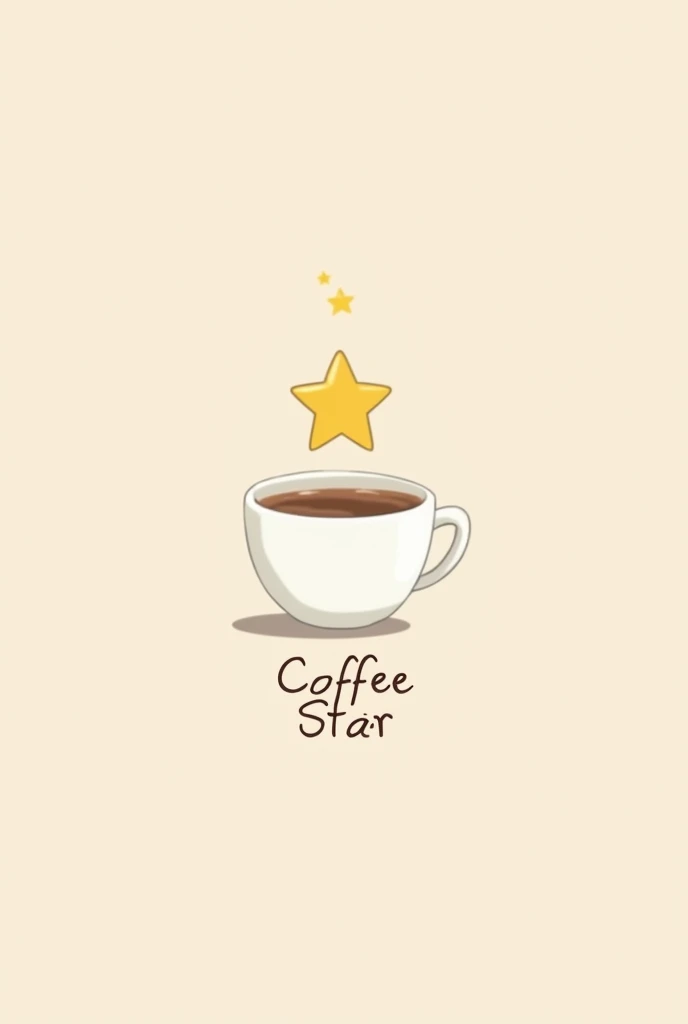 A minimalist anime-style image of a coffee cup with a star on top that says "Coffe Star" in lettering.