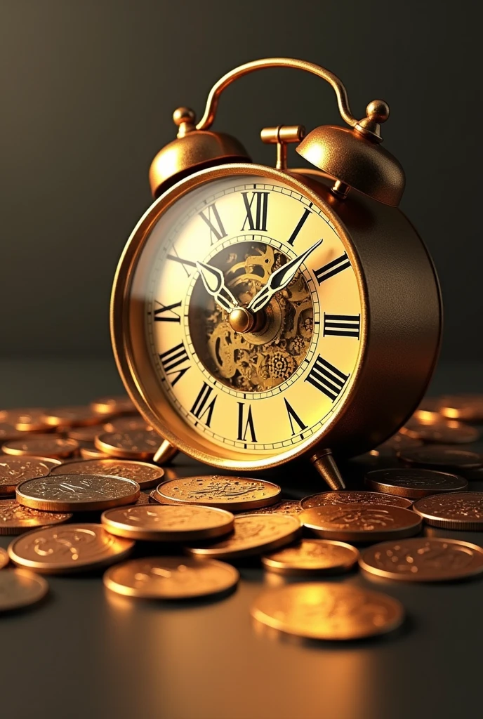 A clock with coins around or in the center, symbolizing how money can grow over time if invested correctly.