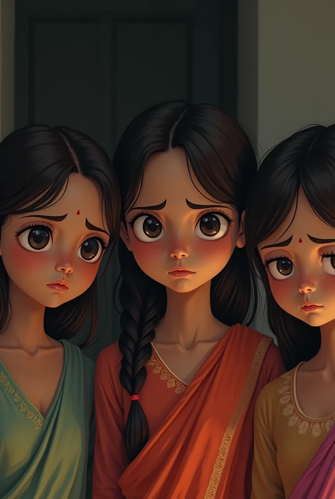 Group of Indian girls with sad face