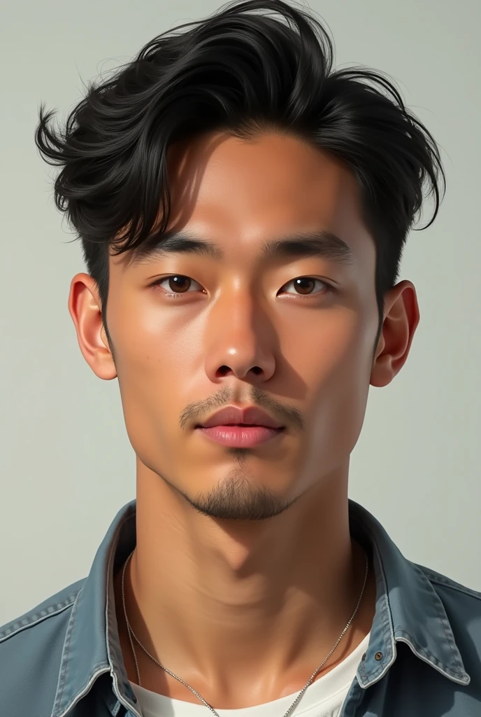 A 30 year old man with a little bit of Japanese and Brazilian ancestry, show only from the bust up to the face