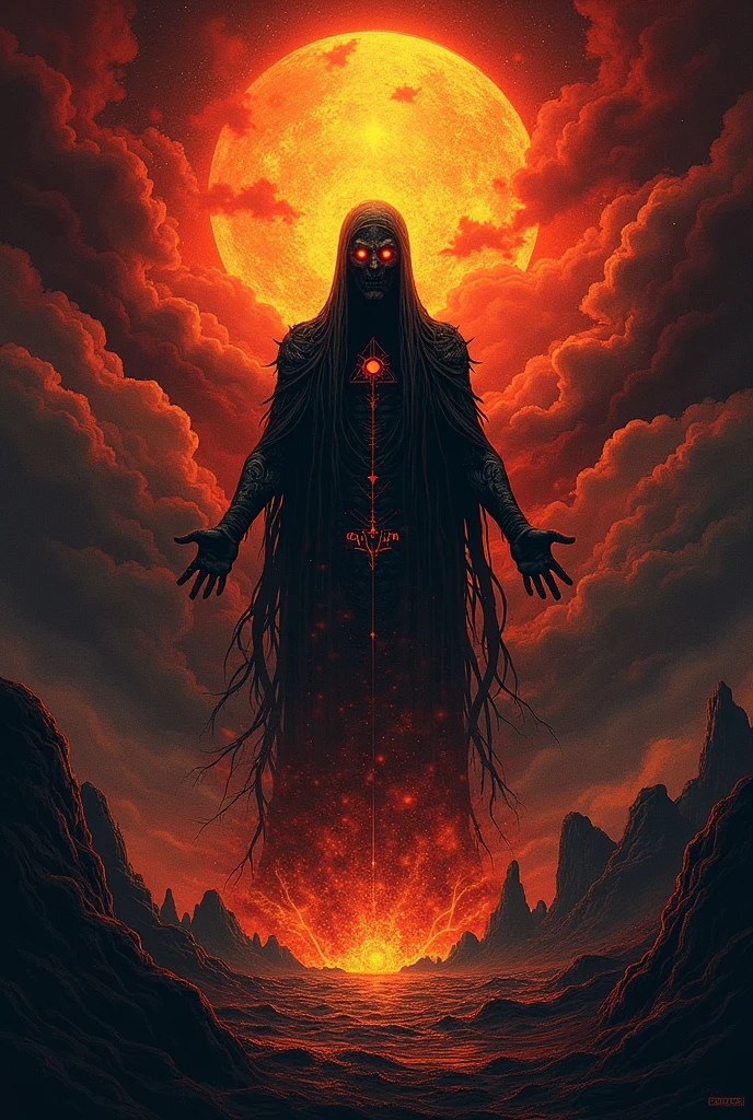 Create a band t-shirt design with the theme of sun and dark gods with the words "than quarrels' dentro da imagem