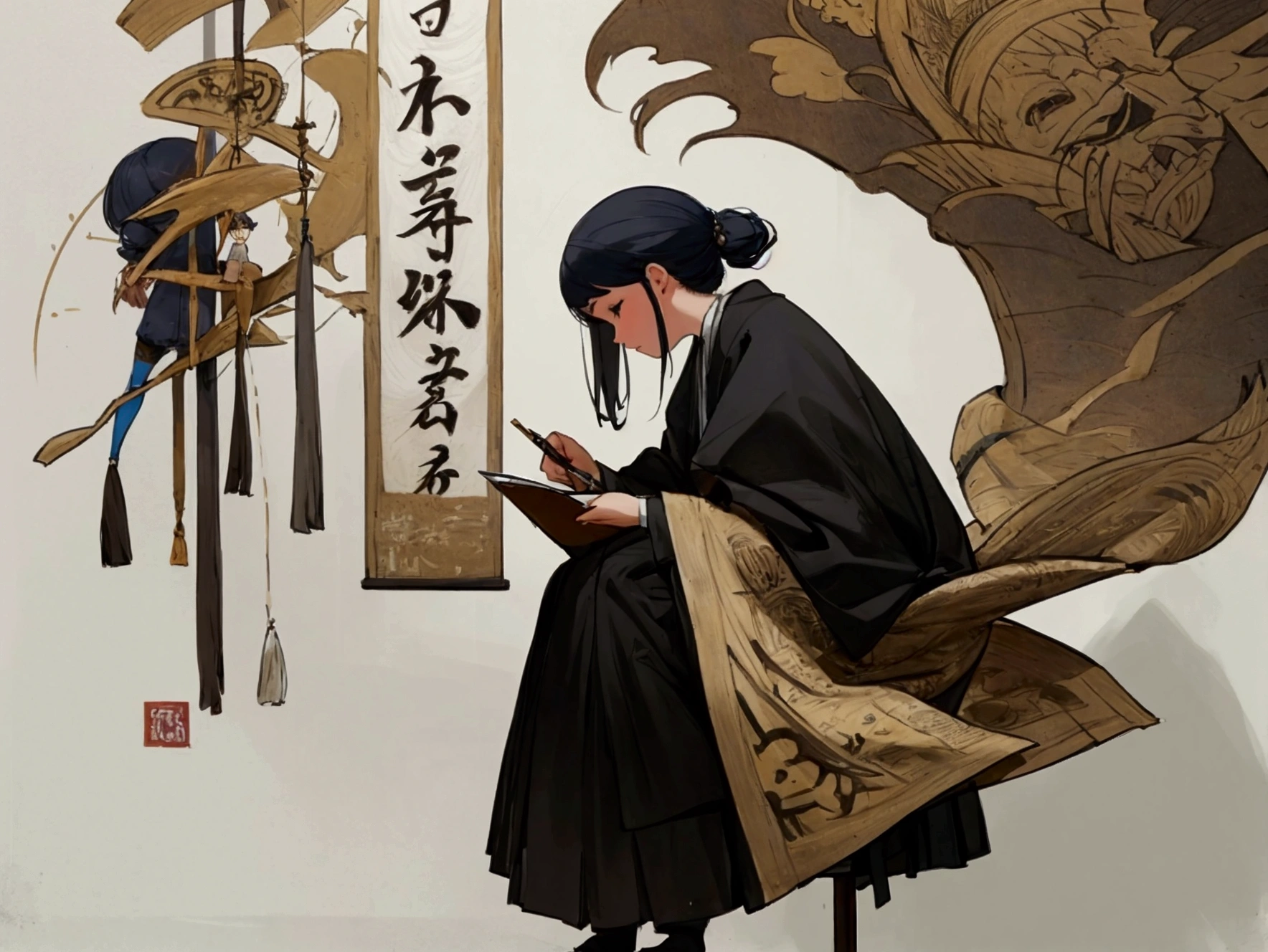 The person who is drawing the picture　People who do calligraphy　People who make dolls　People who do crafts　People who draw posters　5-people　Artistic atmosphere
