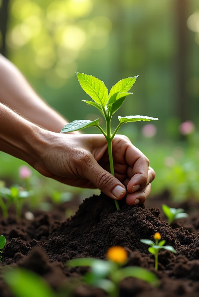 Hand planting a tree sapling 