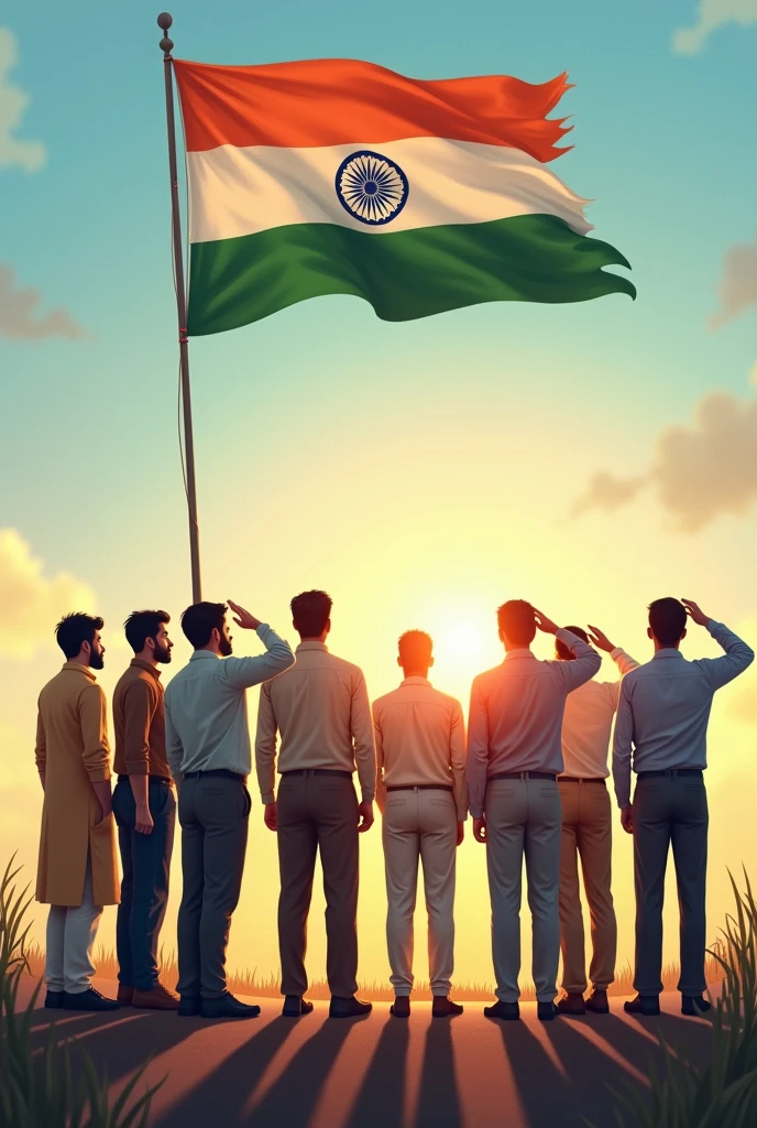 Rajeev , Nomen, Ajeet, Krishna, Mahesh ,Chaneshwer ,Ajay salute the Indian flag 