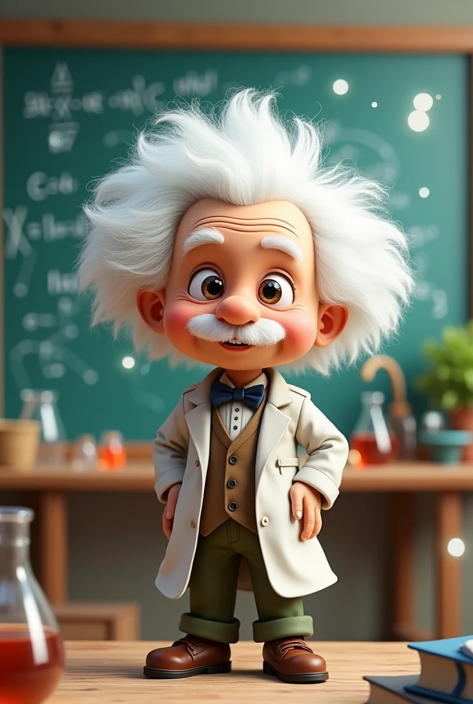 Create an animated character for a science fair, ainstein type