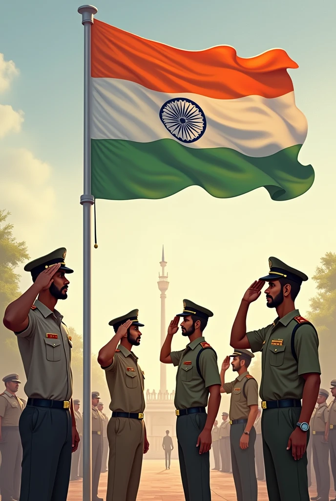 Rajeev,Nomen,Sandeep and Ajeet salute the Indian flag