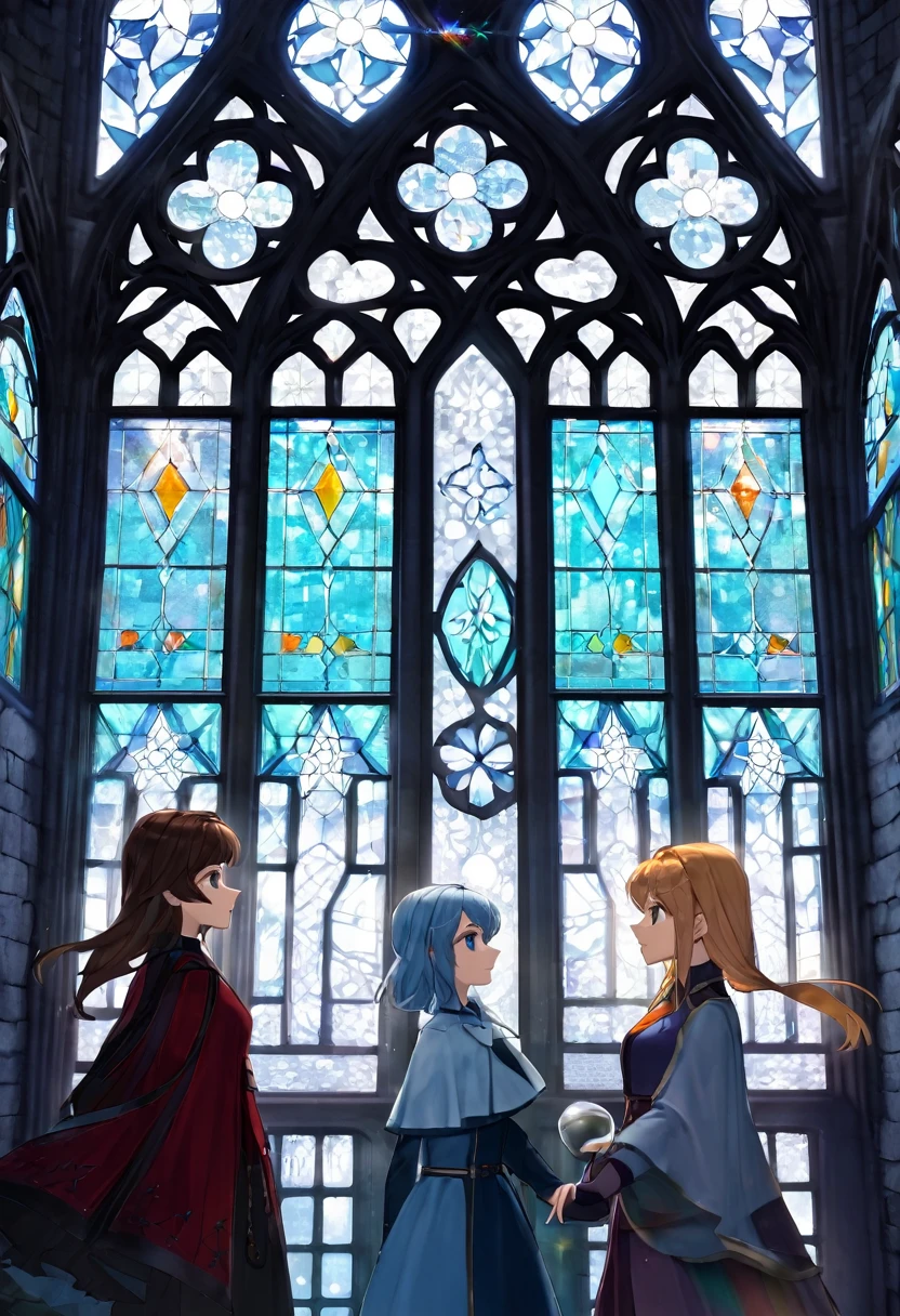 make a stained glass window with sice girls.