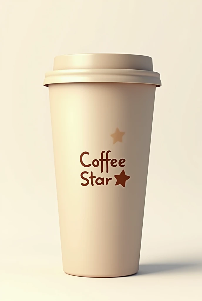 An image of a tall coffee mug with a lid, with a star on top that looks like anime. It should be a minimalist design that says "Coffe Star" on it, but the words should be on the mug itself.