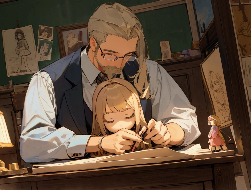 A high school girl drawing An adult man making dolls A junior high school girl doing crafts A high school boy drawing a poster men and women4name Bright atmosphere Artistic atmosphere