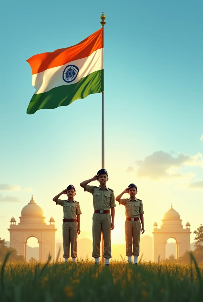 Three boys first name has Rajeev, second has Sandeep , and third has Nomen salute india flag