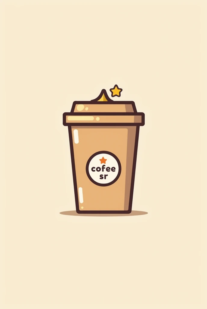 An image of a coffee cup with a lid and a star on top that looks kawaii like a minimalist design that says 'coffe star' on it, but the letters are on the cup.
