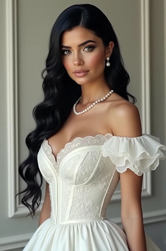 Kylie Jenner wearing a Victorian white dress