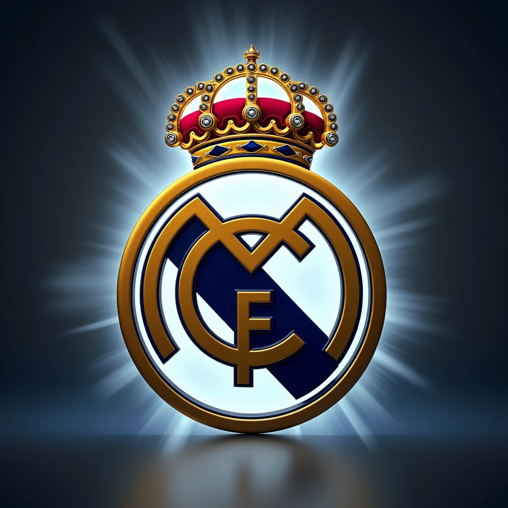 (photorealism:1.2), Real Madrid FC logo with a prime aura 