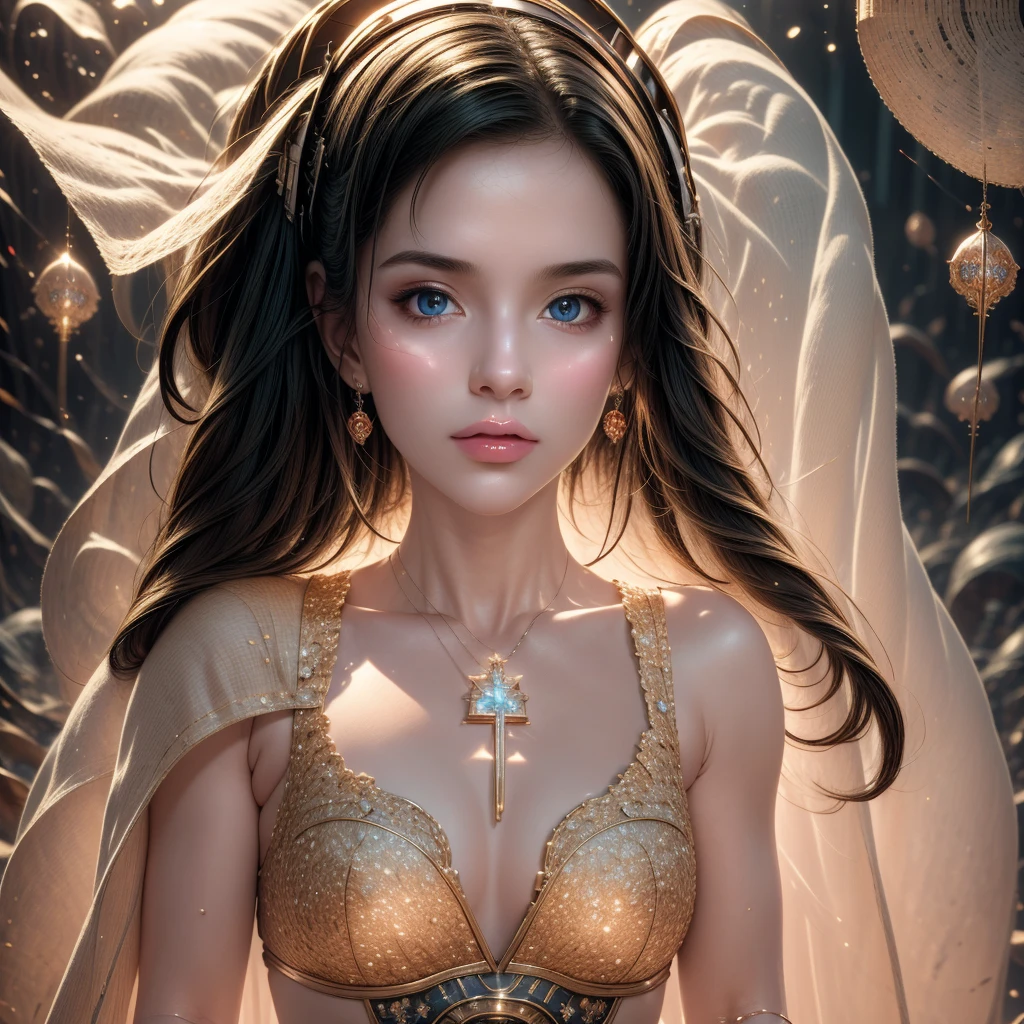 ((Masterpiece))), ((Best Quality))), ((Ultra Detailed)), (Surreal), (Highly Detailed CG Illustration), Cinematic Light, Realistic, Very Beautiful Young Lady,Sexy, Light Makeup,, Intricate Details EABA, Red Cloak, Spear