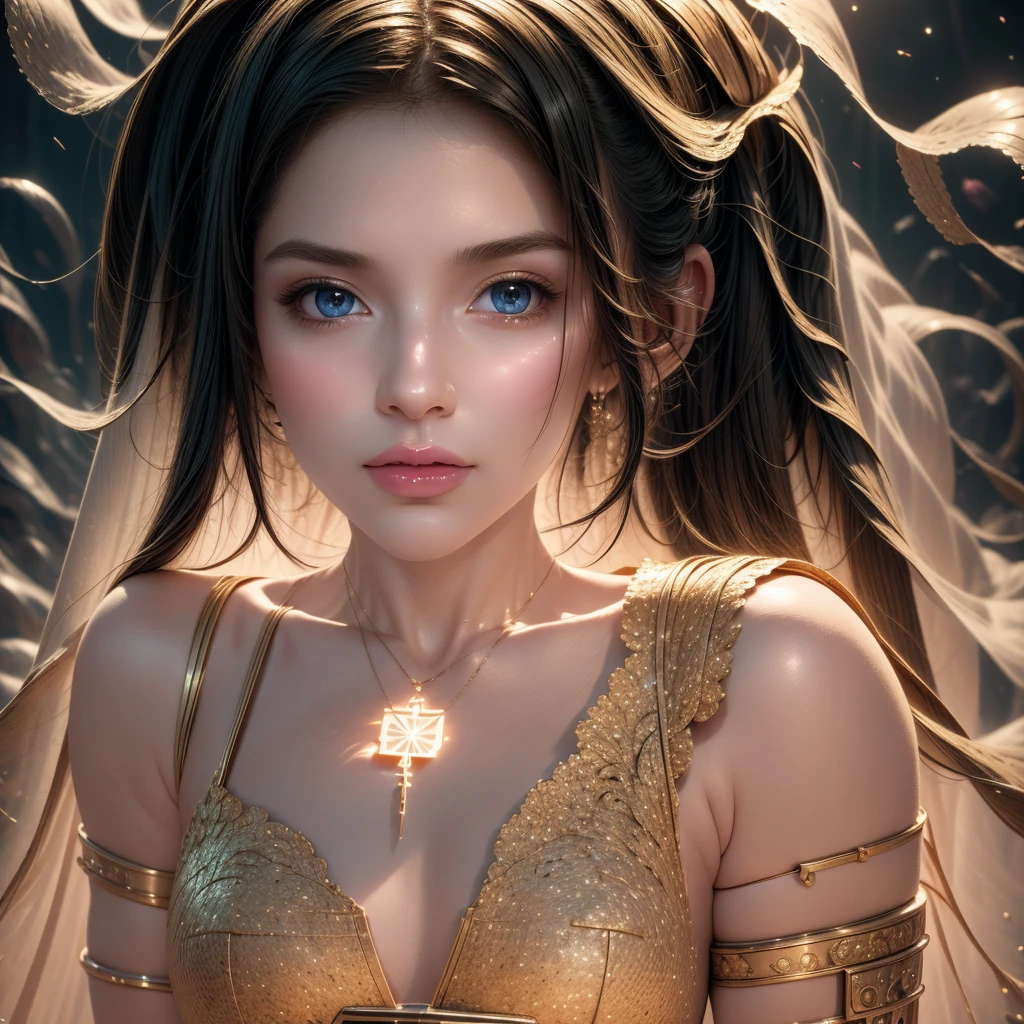 ((Masterpiece))), ((Best Quality))), ((Ultra Detailed)), (Surreal), (Highly Detailed CG Illustration), Cinematic Light, Realistic, Very Beautiful Young Lady,Sexy, Light Makeup,, Intricate Details EABA, Red Cloak, Spear