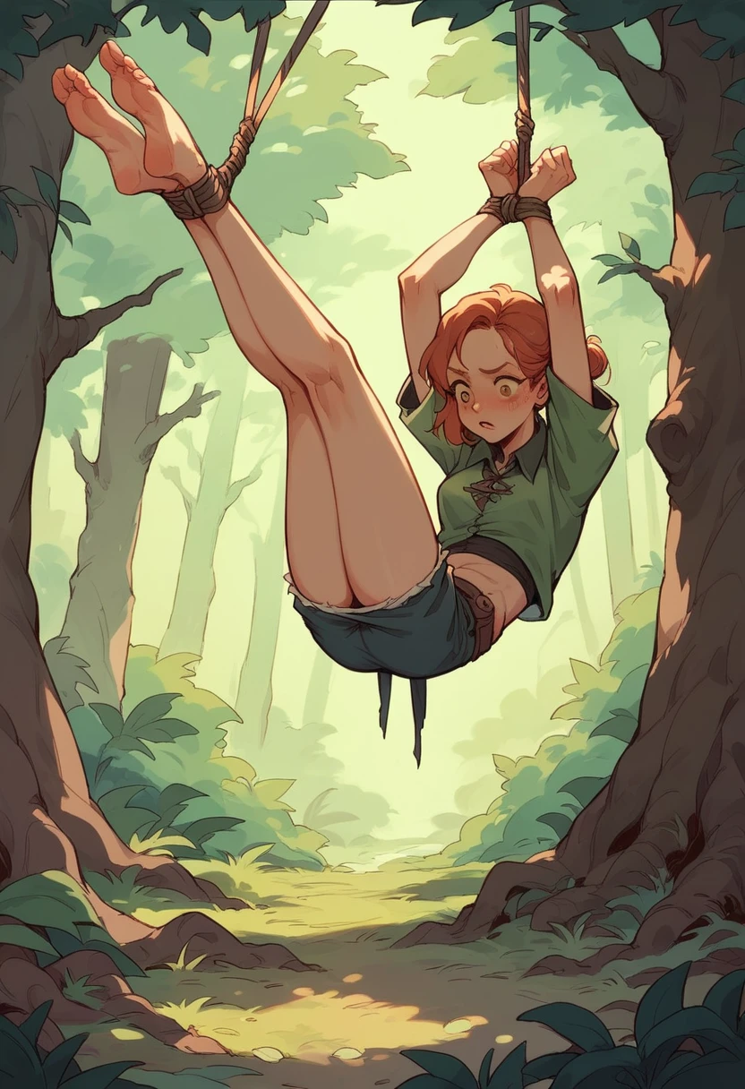 witch, Legs tied, hands tied, Legs up, robbed in the forest