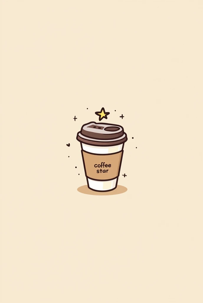 An image of a coffee cup with a lid and a star on top that looks kawaii like a minimalist design that says 'coffe star' on it, but the letters are on the cup.