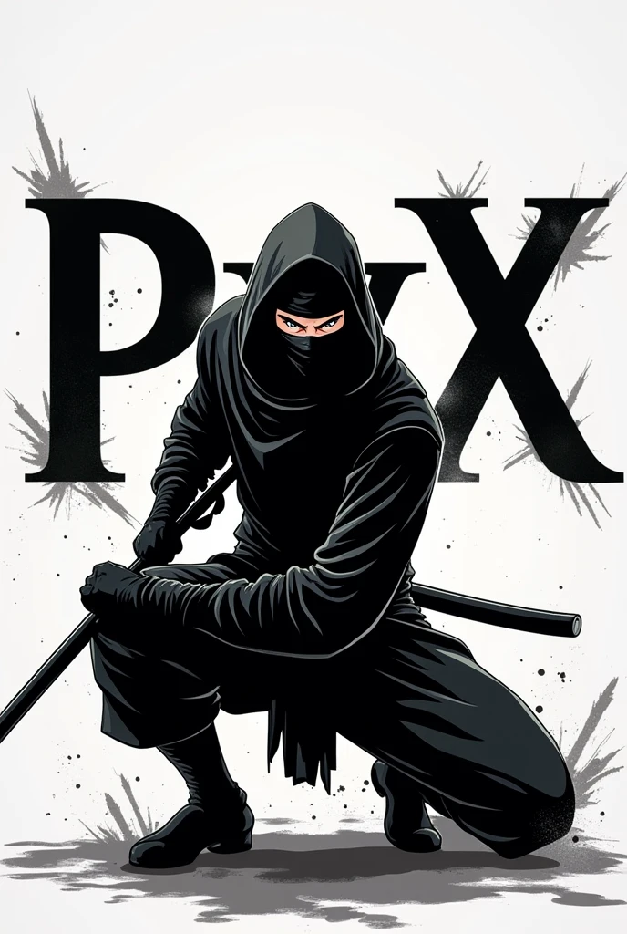 Create a logo of a ninja in black and white with the text in the background "PyX"
cheered up