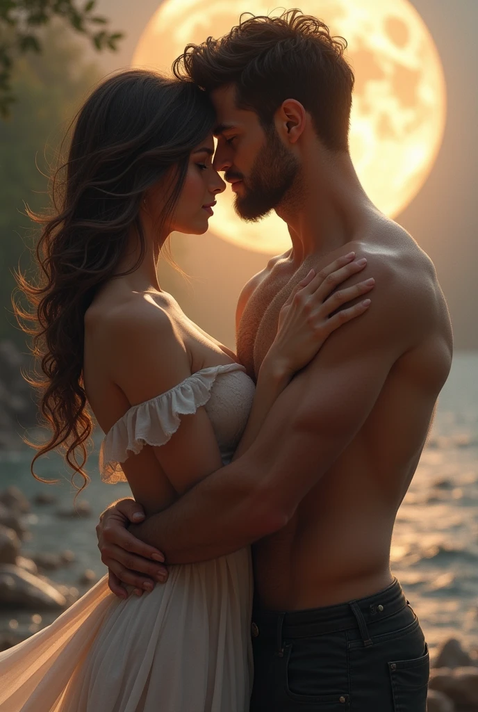 Woman and man embrace