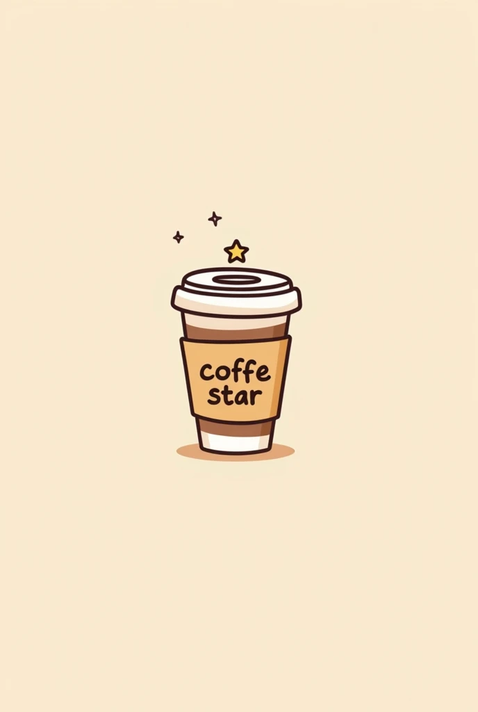 An image of a coffee cup with a lid and a star on top that looks kawaii like a minimalist design that says 'coffe star' on it, but the letters are on the cup.