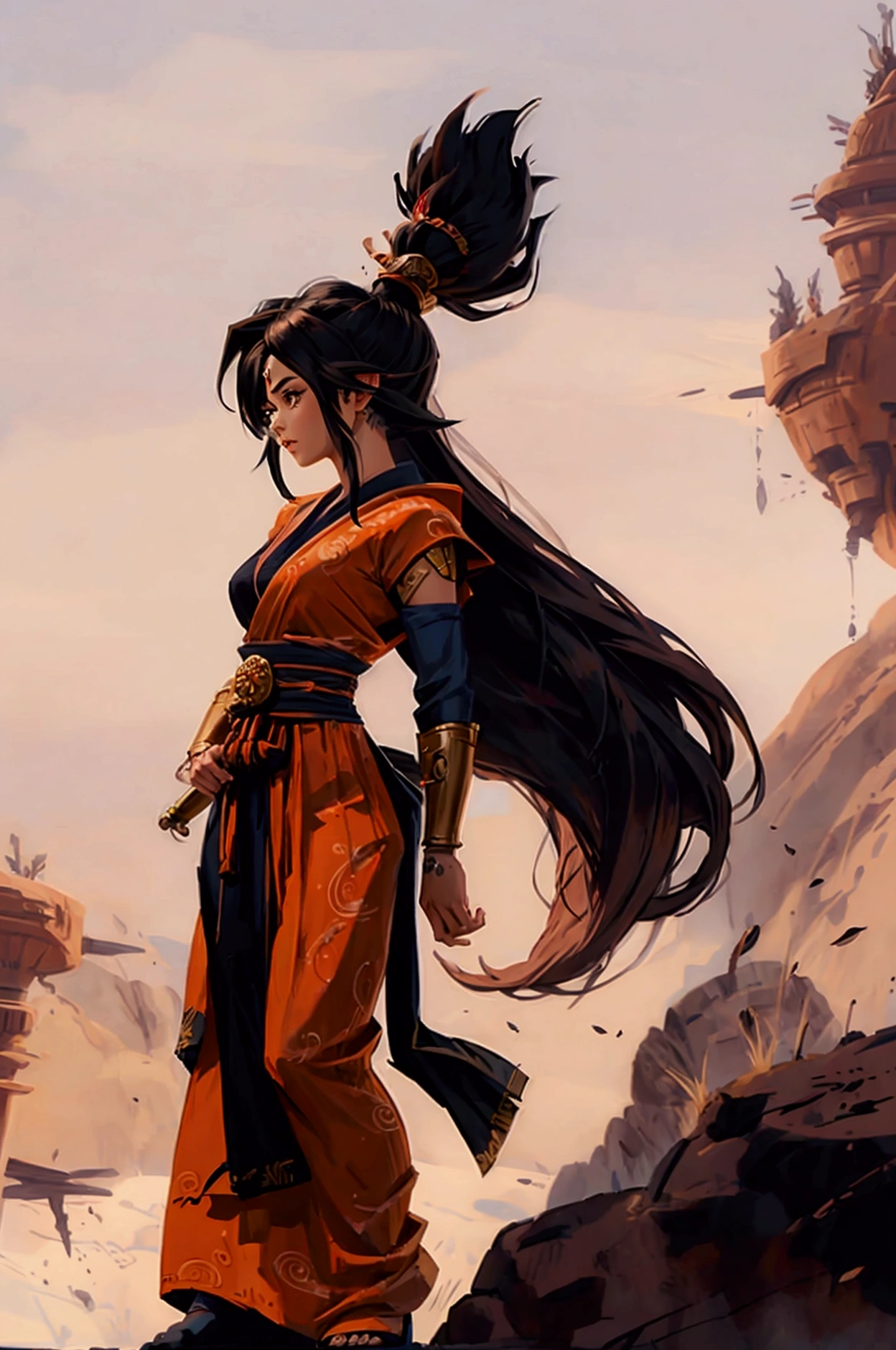A beautiful female warrior dressed as Son Goku